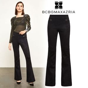 BCBGMAXAZRIA Faux-Suede Retro Flared Leggings Black X-SMALL EUC